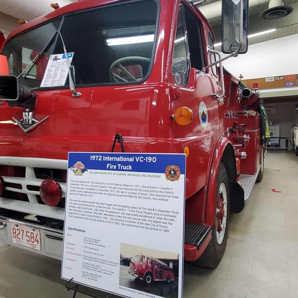 這1972輛消防車在貸款從薩裏市檔案館和博物館。汽車開始在消防站# 2(加拿大公園)在薩裏郡加拿大BC