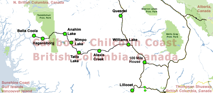 Cariboo Chilcoltin海岸地圖